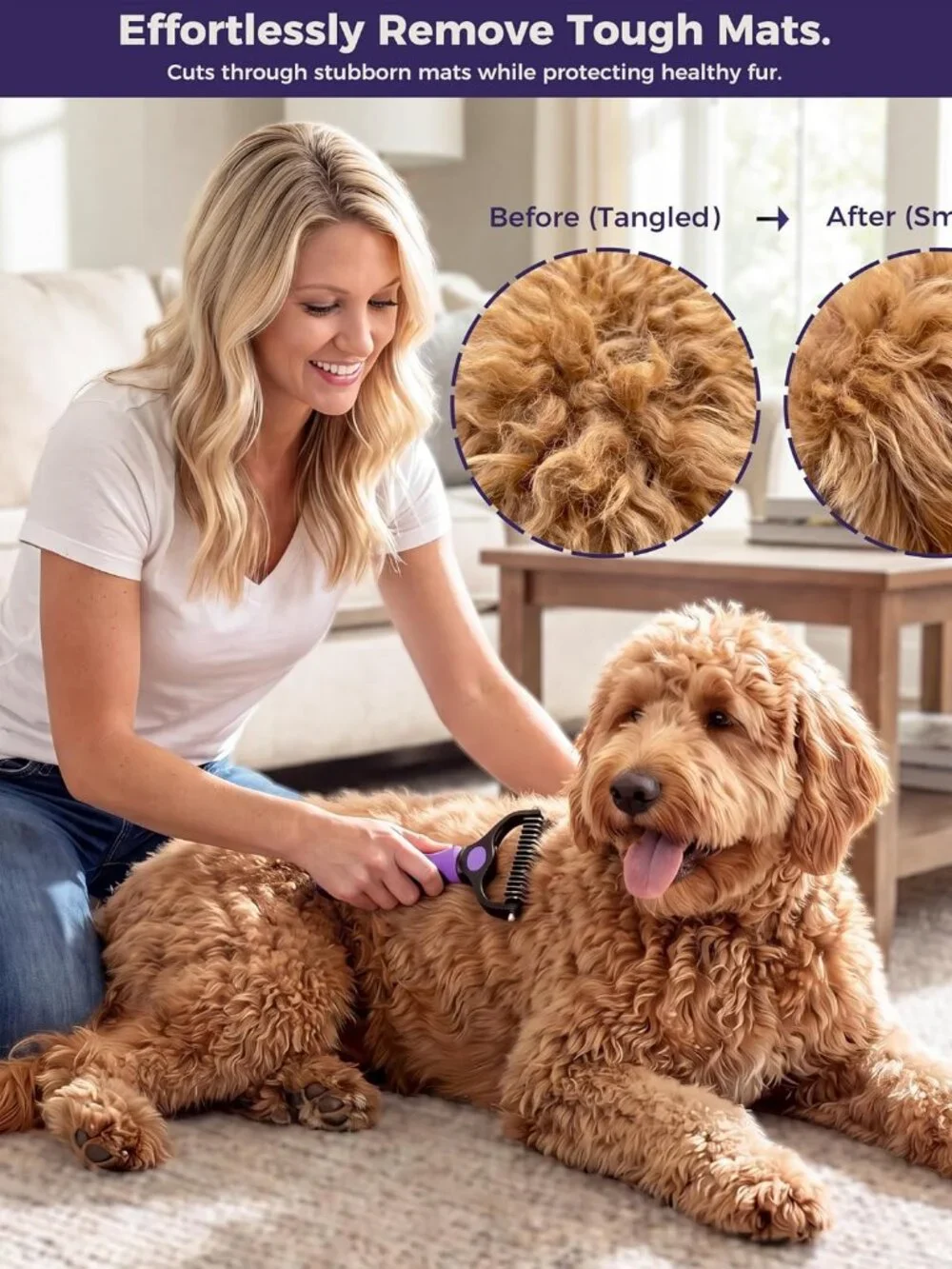 5PCS Dog Grooming Kit with Long Pin Slicker Brush for Dogs, Violet - D